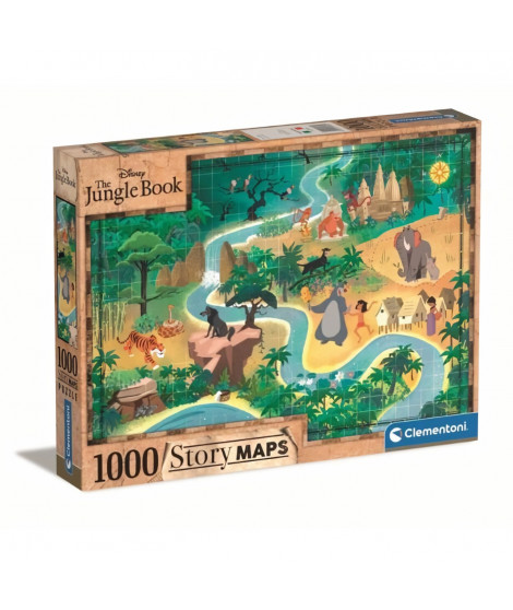 Clementoni - 1000p Disney Maps Le Livre de la Jungle - Gamme de puzzle inspirée des animés japonais - 70 x 50 cm