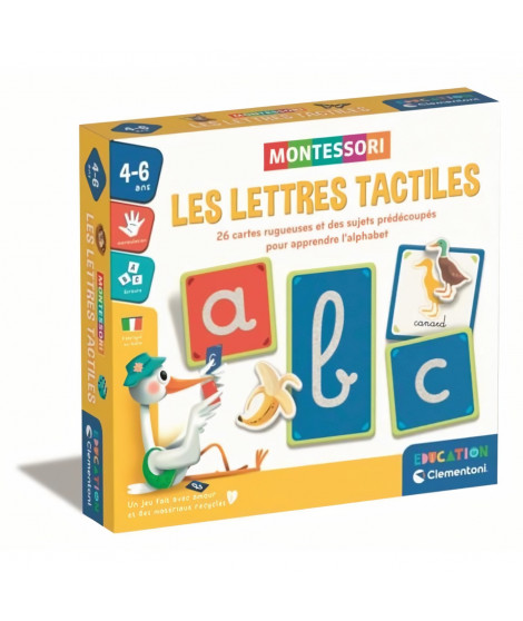 Montessori - Clementoni - Les lettres tactiles - Jeu éducatif pour apprendre l'alphabet - 26 cartes lettres rugeuses - Dés 3 ans