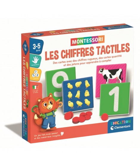 Montessori - Clementoni - Les chiffres tactiles - Jeu éducatif apprentissage des chiffres - 10 cartes chiffres rugueux - Dés …