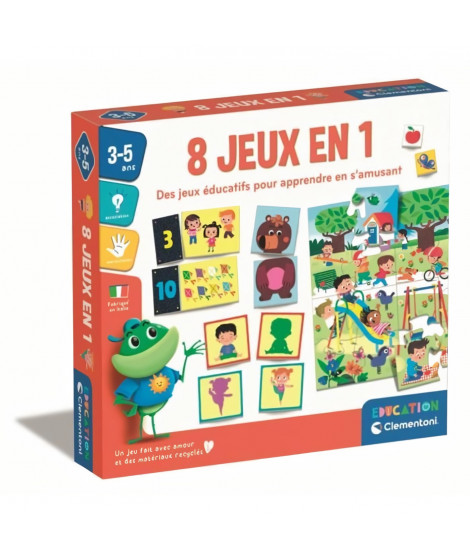 Clementoni - Coffret de 8 jeux en 1 - Jeux éducatifs formes, couleurs, nombres, quantités - Dés 3 ans