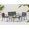 Salon de jardin MADERA 4 personnes : Canapé + Fauteuils + Table basse - Structure en acier