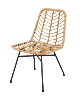 Lot de 2 chaises de jardin - Imitation rotin naturel - Structure acier - L63,5 x H 86 x P 48 cm