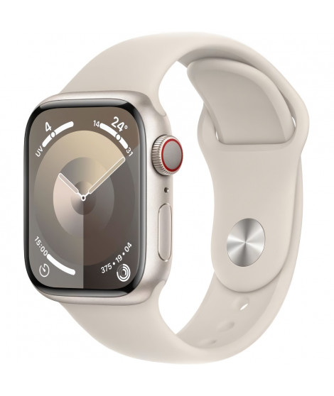 Apple Watch Series 9 GPS + Cellular - 41mm - Boîtier Starlight Aluminium - Bracelet Starlight Sport Band - S/M