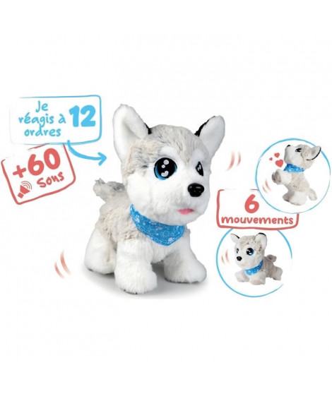 Peluche Chi Chi Love Husky interactif - 30cm - 12 commandes vocales - 60 sons différents - des 4 ans