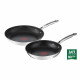 TEFAL G732S255 Lot de 2 poeles 24/28 cm, Induction, Revetement extérieur inox, Revetement intérieur antiadhésif, Duetto