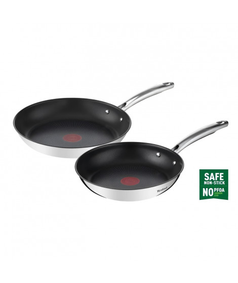 TEFAL G732S255 Lot de 2 poeles 24/28 cm, Induction, Revetement extérieur inox, Revetement intérieur antiadhésif, Duetto