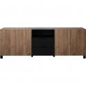 Buffet KENDO - Décor chene ambré et noir mat -  3 portes + 2 Tiroirs - L185 x P40 x H78 cm - TRENDTEAM