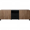 Buffet KENDO - Décor chene ambré et noir mat -  3 portes + 2 Tiroirs - L185 x P40 x H78 cm - TRENDTEAM