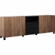 Buffet KENDO - Décor chene ambré et noir mat -  3 portes + 2 Tiroirs - L185 x P40 x H78 cm - TRENDTEAM