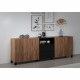 Buffet KENDO - Décor chene ambré et noir mat -  3 portes + 2 Tiroirs - L185 x P40 x H78 cm - TRENDTEAM