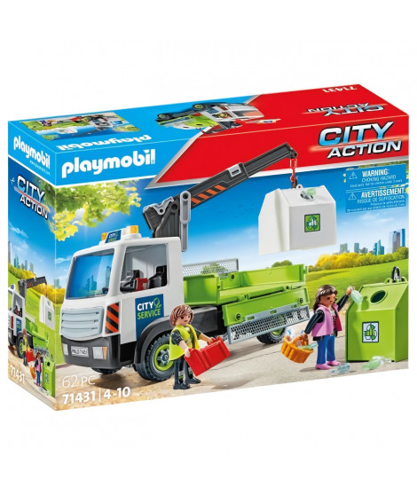 Camion-grue de recyclage de verre - PLAYMOBIL - City Action - Avec grue pivotante - Des 4 ans