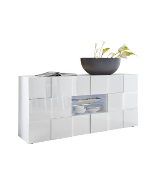 Buffet MILANO - Décor blanc laqué brillant - 2 portes 2 tiroirs - L181 x P43 x H84 cm