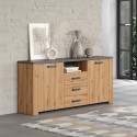 Buffet FOLLOW - Mélamine chene artisan et gris ardoise - 2 Portes + 3 Tiroirs - L180 x P40 x H83  cm - TRENDTEAM