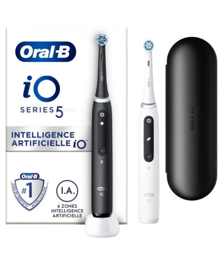 Oral-B iO 5 Lot De 2, Brosses a Dents Électriques Noire et Blanche, 2 Brossettes