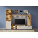 Ensemble meuble TV LOGO - 1 Porte - LED - Mélamine chene clair et blanc mat - L240 x P41 x H185 cm - TRENDTEAM