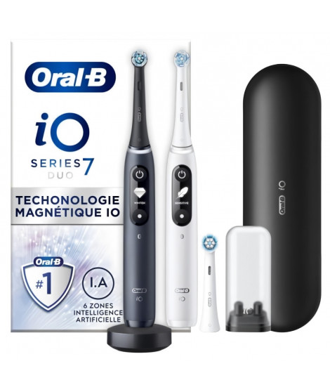 Oral-B iO 7 Oral-B iO 7 Lot De 2, Brosses a Dents Électriques Noire et Blanche, 3 Brossettes, 1 Étui De Voyage