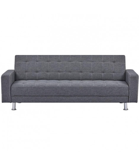 Canapé Droit convertible 3 places IVANA - Tissu Gris foncé - Style contemporain - L 208 x P 86 x H 80 cm