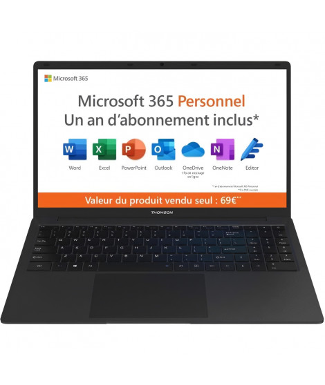 PC Portable Ultrabook - THOMSON NEO15 - 15,6 FHD - Celeron N4020 - RAM 4Go - 128Go SSD - Windows 11S - Noir - AZERTY + Office…