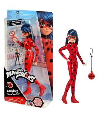 BANDAI - Miraculous Ladybug - Poupée mannequin 26 cm - Ladybug avec son téléphone - Nouveau costume effet vinyle - P50028