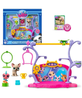 BANDAI - Littlest Pet Shop - Coffret Pets Got Talent - Ensemble de jeu avec 2 animaux, décor et accessoires - BF00558