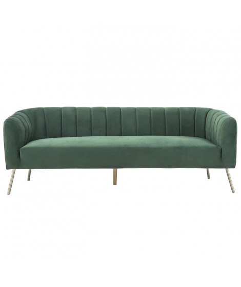 Canapé rétro - 3 places - Velours bleu vert - Style chic - L 207 x P 87 x H 77 cm - MATHIS - Structure bois massif