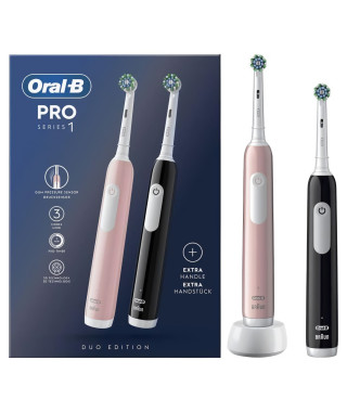 Oral-B Pro Series 1 Lot De Deux, Brosses a Dents Électriques Rose Et Noire, 2 Brossettes, Conçue Par Braun