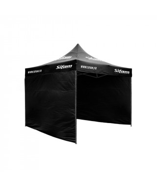 Barnum Publicitaire 3x3m Noir Structure Acier - Toile polyester - Avec Cloisons (3 côtés)