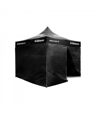 Barnum Publicitaire 3x3m Noir Structure Acier - Toile polyester - Avec Cloisons et Porte