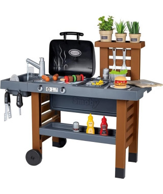 Smoby - Garden Kitchen - Cuisine d'Extérieur Evolutive - Grill Avec Flammes Magiques Rétractables - 40 Accessoires