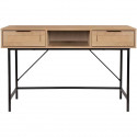 Console 2 tiroirs + 1 niche - MDF - Maille rotin et chene - Pieds en métal noir  - L120 x P55 x H75.5 cm - RUSSELL