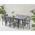 Ensemble repas de jardin : Table extensible 120-180 cm + 2 fauteuils + 6 chaises - Gris