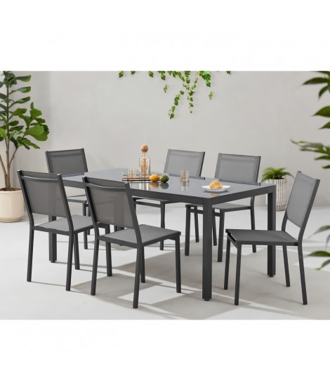 Ensemble repas de jardin : Table 160 cm + 6 chaises - Structure en aluminium - Gris anthracite