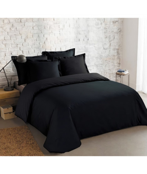 VISION - Housse de couette Unie 200x200cm avec 2 taies 65x65cm - Noir - 100% coton