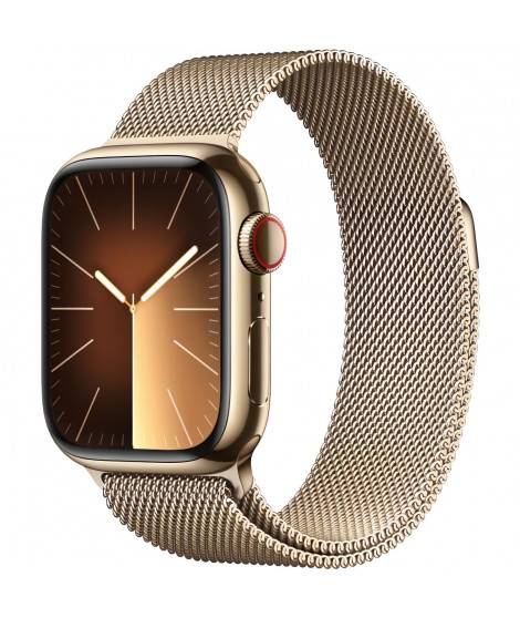 Apple Watch Series 9 GPS + Cellular - 41mm - Boîtier Acier Or - Bracelet Gold Milanese Loop