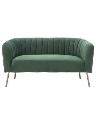 Canapé 2 places - Bleu vert - Velours - L 142 x P 70 x H 71 cm - MATHIS