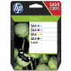 HP 364 Pack de 4 cartouches d'encre noire, cyan, jaune et magenta authentiques (N9J73AE) pour DeskJet 3070A, Photosmart 5525/…