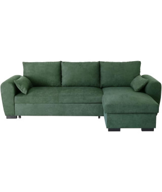 Canapé d'angle convertible réversible SORO - Méridienne avec coffre - Tissu vert foret - L 240 x P 143 x H 85 cm