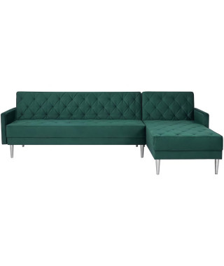 Canapé d'angle réversible 3 places  ISTANA -Velours Vert-  - - L 286 x P 169 x H 80 cm