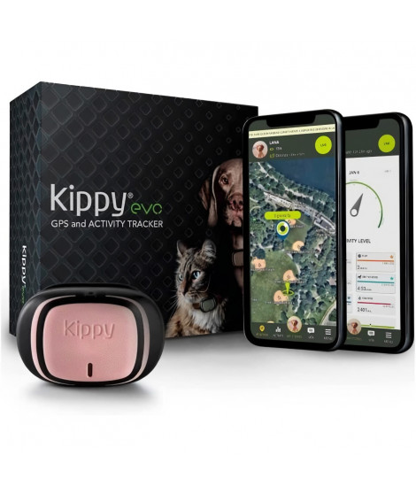 KIPPY - Collier GPS pour Chiens et Chats - Evo - 38 GR - Waterproof - Pink Petal