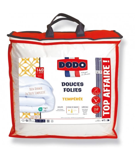 DODO Couette tempérée 300gr/m - 140x200 cm - Douces Folies - 100% polyester VOLUPT AIR fibre creuse siliconée - 1 personne - …