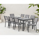 Ensemble repas de jardin : Table 180 cm + 8 chaises - Structure aluminium - Plateau verre trempé - Gris