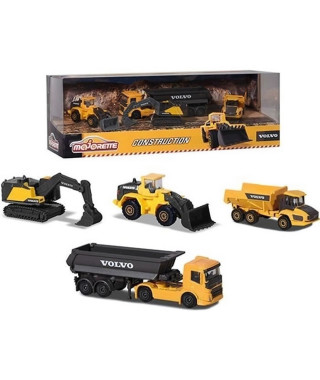 Coffret de 4 véhicules de chantier Volvo en métal reproductions a l'échelle 1/64eme - Majorette