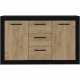 Buffet STONE INDUS 2 Portes + 3 Tiroirs - Mélaminé chene rustique et noir - Style industriel - L147 x P37 x H89 cm