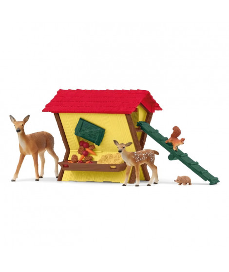 Cabane des animaux de la foret, Coffre schleich avec cabane, 1 Biche, 1 faon, 1 écureuil, 1 hérisson, pour enfants des 3 ans …