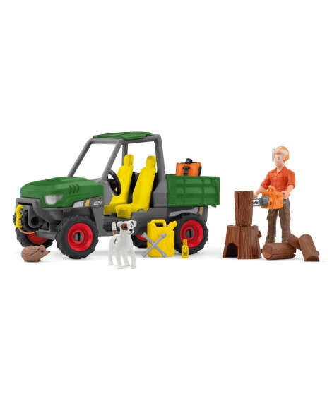 Garde forestier avec véhicule, Coffre schleich avec 1 véhicule avec trieul, 1 figurine humaine articulée, 1 figurine chien, p…
