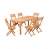 Ensemble repas de jardin 6 personnes - Eucalyptus FSC - Table 180 x 90 cm + 6 chaises pliantes