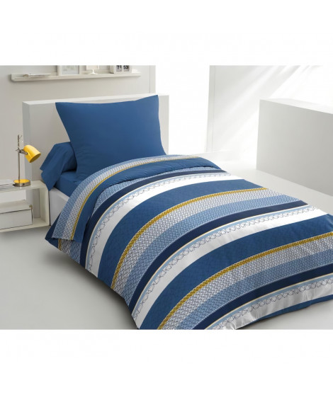 Parure de couette microfibre HOME PASSION STANIS  - 1 housse de couette 140 x 200 cm + 1 taie d'oreiller 63 x 63 cm - Bleu