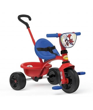 Smoby - Tricycle Be Fun - Spidey - Evolutif de 15 mois a 3 ans - Canne parentale réglable sur 3 positions - Ceinture de sécurité