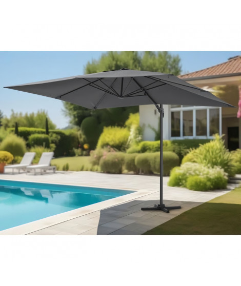 Parasol déporté 4x3 m - Inclinable et rotatif 360° - Toile déperlante - Structure aluminium - Gris anthracite