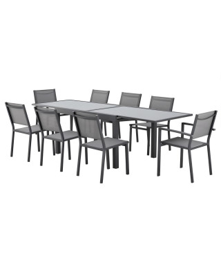 Table de  jardin extensible rectangulaire - Structure aluminium - Plateau verre trempé fixé par ventouses - L 135-270 x H 75 …